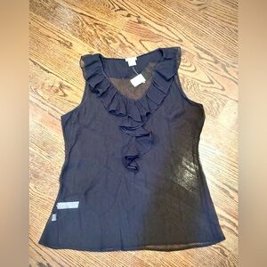 ANN TAYLOR~Sheer Black Sleeveless Ruffled Blouse~SIZE MEDIUM~NEW WITH TAGS~014